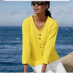 Hand Knit Cotton rolled Sweater  with button detailing  Large PURE